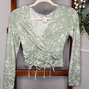 No Boundaries Green Wrap Crop Blouse